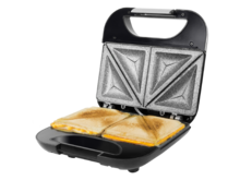 Rock´n Toast Fifty-Fifty. Parrilla Eléctrica con Revestimiento Antiadherente RockStone, Capacidad para 2 Sandwiches, Superficie Triángulos, Asa Tacto Frío, Recogecables, 750 W