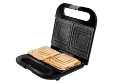 Rock'nToast Sandwich Squared. Sandwichera con 750 W, Capacidad 2 Sándwiches, Acabado en Acero Inoxidable, Placas Cuadradas con Revestimiento RockStone, Indicador Luminoso