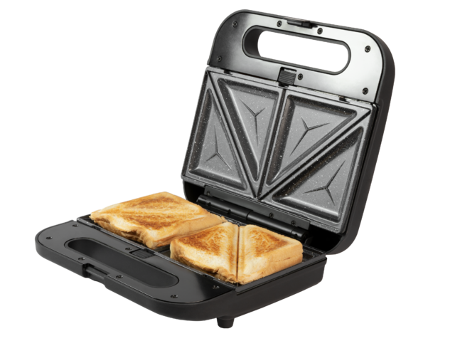 Rock´nToast 3in1 Sandwichmaker 800 W, Kapazität 2 Sandwiches, Edelstahlgehäuse, 3 austauschbare Platten mit Rockstone-Beschichtung