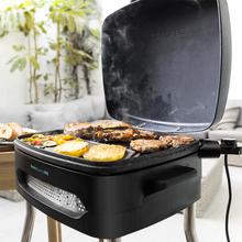 Barbecue Elettrico PerfectCountry BBQ. Con gambe, coperchio ribaltabile e vassoio inferiore, rivestimento RockStone, vassoio raccogli grasso, superficie 43x38 cm, temperatura regolabile, 2000 W