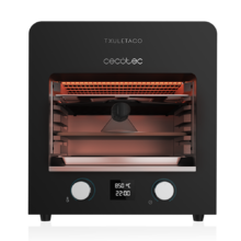 Txuletaco 8000 Inferno. Horno para asado, 2200W,Parrilla de Hierro Fundido, Piedra y Bandeja para Pizzas,2 bandejas recogegrasas, Temperatura hasta 850º, termómetro Digital de Cocina Incluido