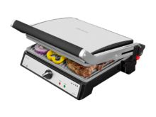 Cecotec Grill elettrico Rock’nGrill 2400 UltraRapid da 2400 W di potenza, con rivestimento in pietra RockStone, apertura a 180º e piastra superiore oscillante.