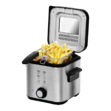 Friteuse électrique CleanFry Infinity 1500. Friteuse d’1,5 litre de capacité avec filtre OilCleaner, cuve antiadhésive, couvercle avec filtre, fenêtre de contrôle et 900 W de puissance.