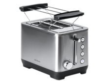 BigToast Double. Tostadora de 1000 W, 2 Ranuras Cortas Extraanchas, Acero Inoxidable, 4 Funciones preconfiguradas, 6 Niveles de Potencia, Varillas Superiores, Bandeja recogemigas