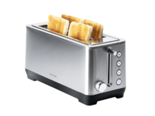 Grille-pain BigToast Extra Double. 1600 W de puissance, 2 fentes extra-larges, acier inoxydable, 4 fonctions préconfigurées, 6 niveaux de puissance et baguettes supérieures pour réchauffer les aliments.