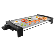 Plancha électrique Tasty &Grill 3000 RockWater. 2600 W de puissance, revêtement en pierre RockStone, résistance sous forme de E, thermostat ajustable. Les pièces conviennent pour un nettoyage au lave-vaisselle.