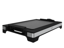 Plancha-gril électrique Tasty&Grill Inox. 2000 W de puissance, finition en acier inoxydable, thermostat réglable, surface plancha et revêtement en aluminium fondu. Convient pour un nettoyage au lave-vaisselle.