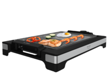 Tasty&Grill 2000 Inox MixStone. Plancha de asar eléctrica con Acabados en acero inoxidable,Termostato regulable, Placa antiadherente.