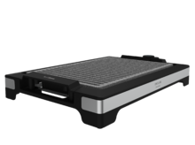 Plancha électrique Tasty&Grill 2000 Inox LineStone. 2000 W de puissance, finition en acier inoxydable, thermostat réglable, surface gril et revêtement RockStone. Convient pour un nettoyage au lave-vaisselle.