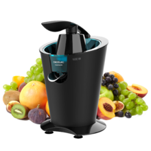 EssentialVita PowerFresh 600 Black. ‌Espremedor elétrico de braço de 600 W, filtro em aço inoxidável, 2 cones amovíveis, bocal antipingos, corpo preto com acabamento SoftTouch