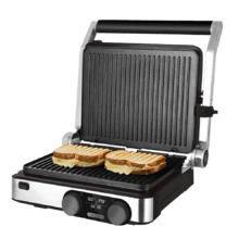 Elektrischer Tischgrill Rock'nGrill Dual. 2000W, Temperaturregelung an jeder Griddle, abnehmbare Platten, Antihaftbeschichtung, spülmaschinenfest, 180º Öffnung