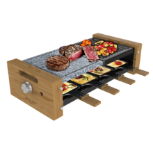 Cheese&Grill 8400 Wood MixGrill. Raclette com Potência 1200 W, Grelha mista e superfície da chapa, Termóstato ajustável, 8 frigideiras individuais, Desenho amovível