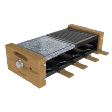 Raclette Grill 8400 Wood MixGrill. Potenza 1200 W, Superficie mista grill e piastra, Termostato regolabile, 8 padelle individuali, Design rimovibile