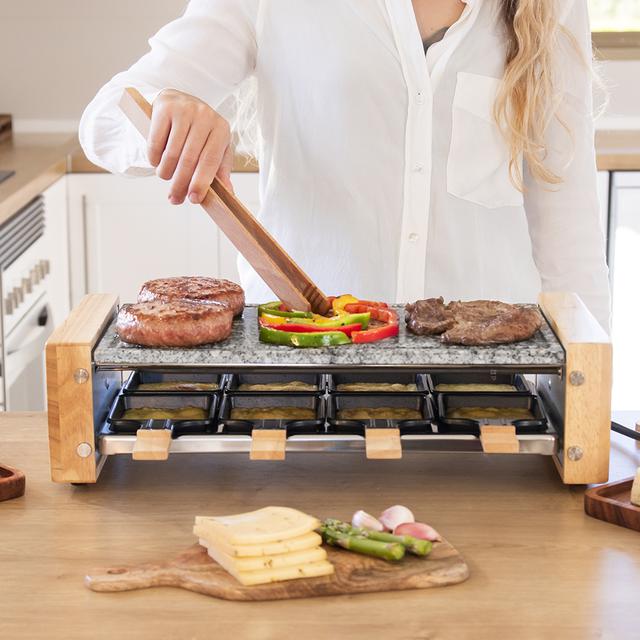 Raclette Cheese&Grill 8600 Wood AllStone Leistung 1200 W, Natursteinplatte, 8 einzelne Bratpfannen, Thermostat, abnehmbares Design