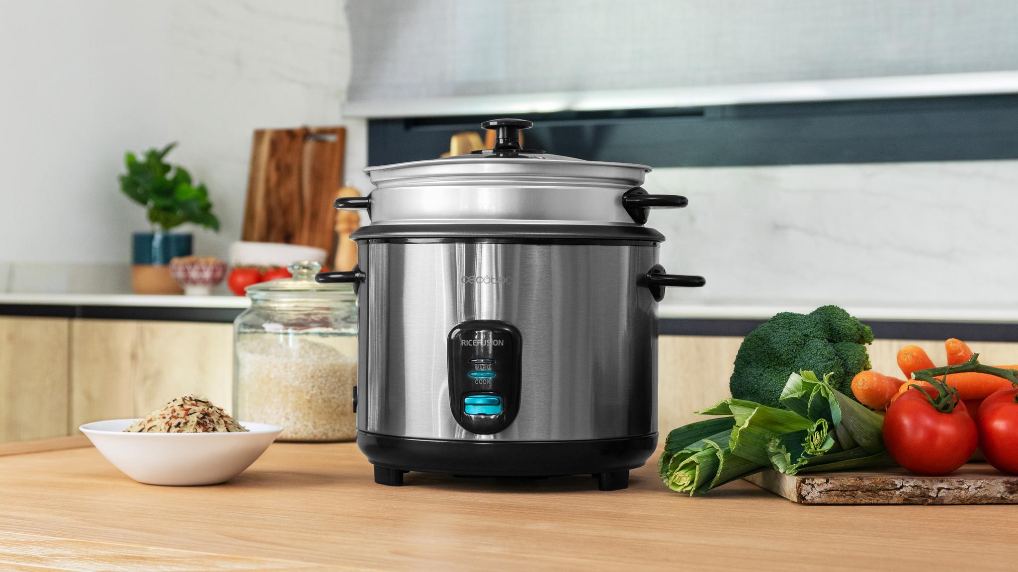Arrocera CECOTEC RiceFusion 7000 Inox con alimentos