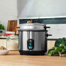 RiceFusion 7000 Inox. Arrocera de 700 W, Capacidad 1,8 Litros, 10 Raciones, Acero Inox y Tapa de Cristal