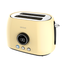 ClassicToast 8000 Yellow Double. Torradeira digital de 800 W, 2 ranhuras extralargas para 2 torradas, Ecrã digital, 3 funções, suporte superior, design retro amarelo