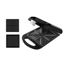 Rock'nToast Family Sandwichera 3 en1. 1500 W, Capacidad para 4 Sandwiches, Revestimiento Antiadherente, 3 Placas Intercambiables, Rapidez y Tostado uniforme, Acero Inox