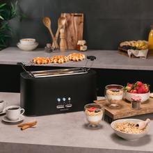 Torradeira vertical Toast&Taste 16000 Extra Double 1630 W, 2 ranhuras compridas extralargas, 3 Funções, Design em plástico com acabamentos em aço inoxidável, Inclui suporte superior