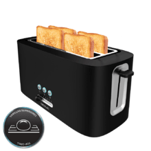 Toast&Taste 16000 Extra Double.Tostadora Vertical de 1630 W, 2 Ranuras Largas extraanchas, 3 Funciones, Diseño en plástico con acabados en acero inox, Incluye Varillas superiores