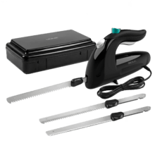 Cut-Eat 1800 Black. Faca elétrica de 150 W, 3 Lâminas em Aço Inoxidável válidas para a máquina de lavar loiça, Silenciosa, Baixa Vibração, Inclui Caixa