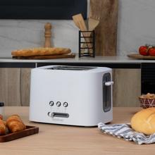 Toast&Taste 9000 Doppel-Toaster weiß. 980 W, 2 extrabreite kurze Schlitze, Aufwärm-, Auftau- und Abbruchfunktion, Kunststoff, Obere Stäbe, Weiß
