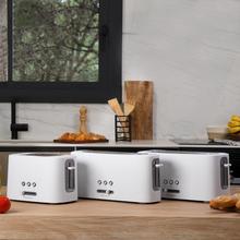 Toast&Taste 9000 Doppel-Toaster weiß. 980 W, 2 extrabreite kurze Schlitze, Aufwärm-, Auftau- und Abbruchfunktion, Kunststoff, Obere Stäbe, Weiß