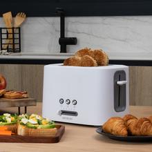 Toast&Taste 9000 Doppel-Toaster weiß. 980 W, 2 extrabreite kurze Schlitze, Aufwärm-, Auftau- und Abbruchfunktion, Kunststoff, Obere Stäbe, Weiß