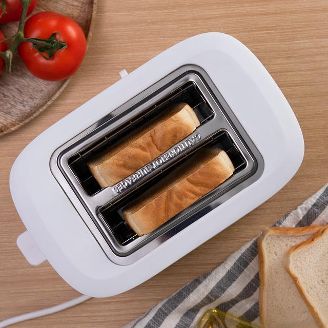 Grille-pain Toast&Taste 9000 Double White. 980 W, 2 fentes courtes extra-larges, fonction Réchauffer, Décongeler et Annuler, plastique, baguettes supérieures et design en blanc.