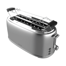 Toast&Taste 1600 Retro Double Inox Tostadora de acero con 2 ranuras anchas largas y con capacidad para 4 tostadas.