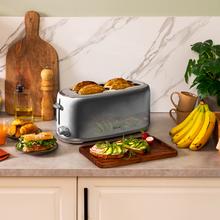 Toast&Taste 1600 Retro Double Inox Tostadora de acero con 2 ranuras anchas largas y con capacidad para 4 tostadas.