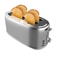 Toast&Taste 1600 Retro Double Inox Tostadora de acero con 2 ranuras anchas largas y con capacidad para 4 tostadas.