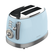 Tostapane Toast&Taste 800 Vintage Light Blue. 850 W, doppia fessura extra-larga da 3,8 cm, 2 toast, finitura in acciaio inox, stile vintage, 3 funzioni, azzurro