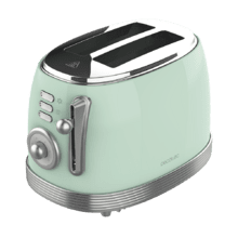 Tostapane Toast&Taste 800 Vintage Light Green. 850 W, doppia fessura extra-larga da 3,8 cm, 2 toast, finitura in acciaio inox, stile vintage, 3 funzioni, verde