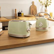 Grille-pain Toast&Taste 800 Vintage Light Green. 850 W, deux fentes courtes extra-larges de 3,8 cm, capacité pour 2 toasts, finitions en acier inoxydable, style rétro, 3 fonctions, vert.