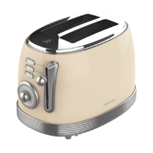 Toast&Taste 800 Vintage Light Beige Toaster. 850 W, Doppelter extra breiter 3,8 cm Doppelschlitz, 2 Toasts, Edelstahl, Vintage-Stil, 3 Funktionen, Beige