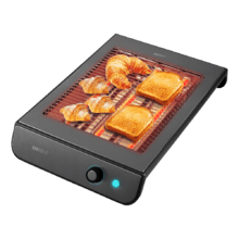 Horizontaler Flachtoaster mit 900 W Leistung, geeignet zum Toasten von Brot und Gebäck aller Art auf dem Gitter.