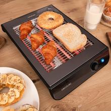 Turbo EasyToast InoxDark Tostador plano horizontal de tres resistencias con 900 W para todo tipo de pan o bollería, 6 niveles de potencia y bandeja recogemigas de fácil extracción.