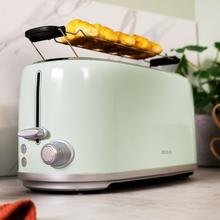 Toast&Taste 1600 Retro Double Green Tostadora de acero con 2 ranuras anchas largas y con capacidad para 4 tostadas.