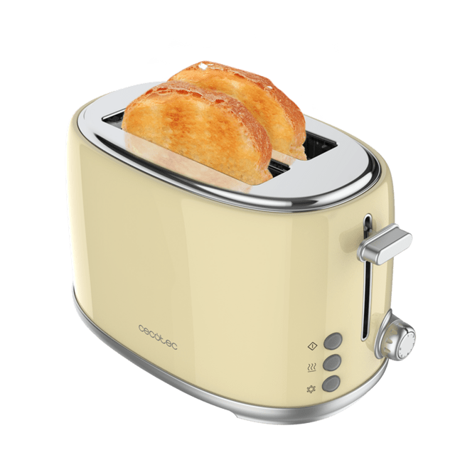 Grille-pain Toast&Taste 1000 Retro Double Beige en acier avec 2 fentes larges et courtes, et capacité pour 2 tranches de pain.