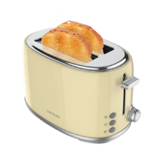 Tostapane Toast&Taste 1000 Retro Double Beige in acciaio con 2 fessure corte e larghe e capacità per 2 fette di pane.