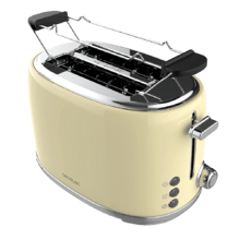 Toast&Taste 1000 Retro Double Beige Toaster aus Stahl mit 2 kurzen, breiten Schlitzen und Kapazität für 2 Toasts.