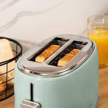 Toast&Taste 1000 Retro Double Blue Toaster aus Stahl mit 2 kurzen, breiten Schlitzen und Kapazität für 2 Toasts.