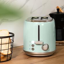 Toast&Taste 1000 Retro Double Blue Toaster aus Stahl mit 2 kurzen, breiten Schlitzen und Kapazität für 2 Toasts.