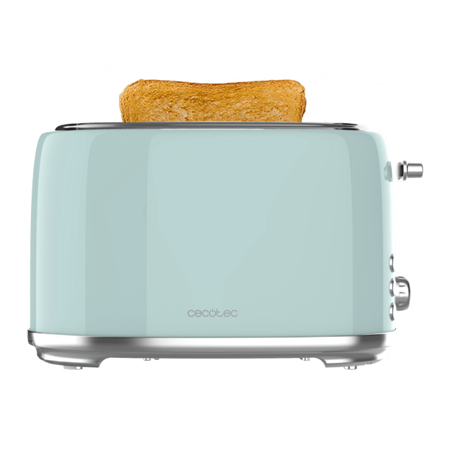 Toast&Taste 1000 Retro Double Blue Toaster aus Stahl mit 2 kurzen, breiten Schlitzen und Kapazität für 2 Toasts.