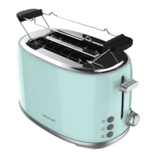 Toast&Taste 1000 Retro Double Blue Toaster aus Stahl mit 2 kurzen, breiten Schlitzen und Kapazität für 2 Toasts.