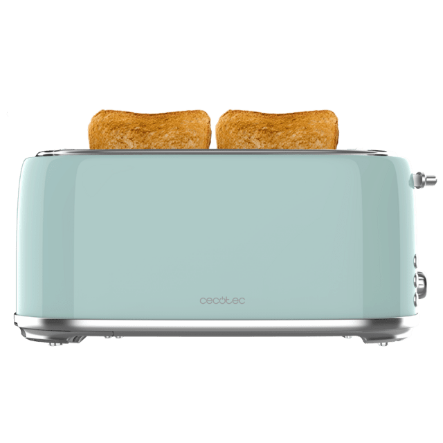 Toast&Taste 1600 Retro Double Blue Torradeira de aço com 2 fendas largas e longas com capacidade para 4 fatias.