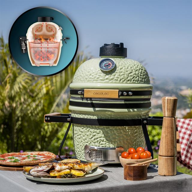 Dragonfire 3200 Kamado Barbacoa de carbón cerámica 32 cm diámetro con resistencia hasta 1000º, soporte de hierro fundido y control de flujo de aire.