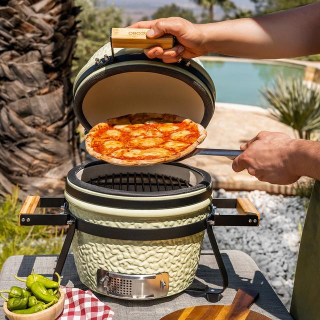 Dragonfire 3200 Kamado Barbacoa de carbón cerámica 32 cm diámetro con resistencia hasta 1000º, soporte de hierro fundido y control de flujo de aire.