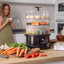 Vapovita 3000 Pro Steamer pour une cuisson rapide et saine avec une capacité de 1L, grâce à sa puissance de 1000w. Temps réglable et passe au lave-vaisselle